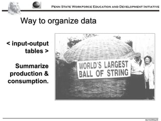 Way to organize data < input-output tables > Summarize production & consumption. 