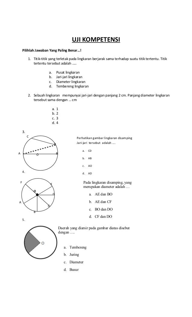 Soal Matematika Tentang Lingkaran Beserta Jawabannya