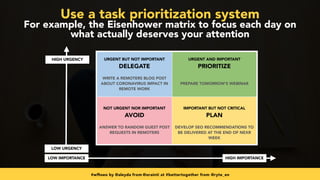 #wfhseo by @aleyda from @orainti at #bettertogether from @ryte_en
Use a task prioritization system
For example, the Eisenh...