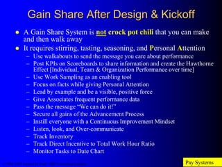 Gain Share After Design & Kickoff



A Gain Share System is not crock pot chili that you can make
and then walk away
It ...