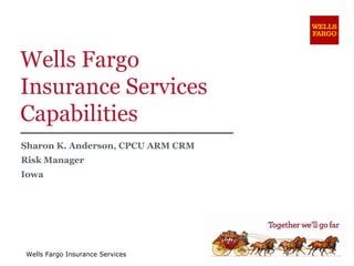 Wells Fargo Insurance Services Capabilities Sharon K. Anderson, CPCU ARM CRM Risk Manager Iowa 