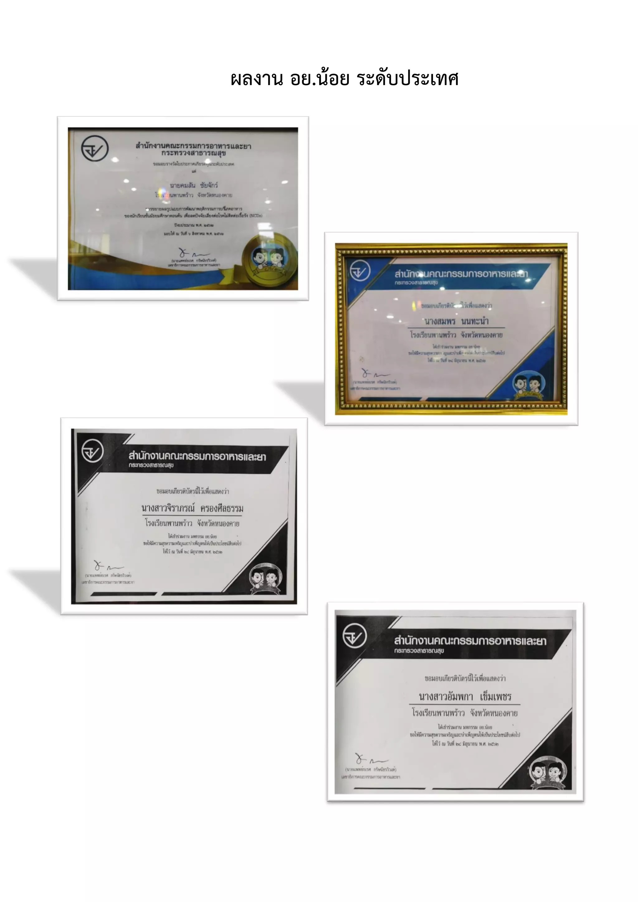 ผลงาน อย.น้อย ระดับประเทศ
 
