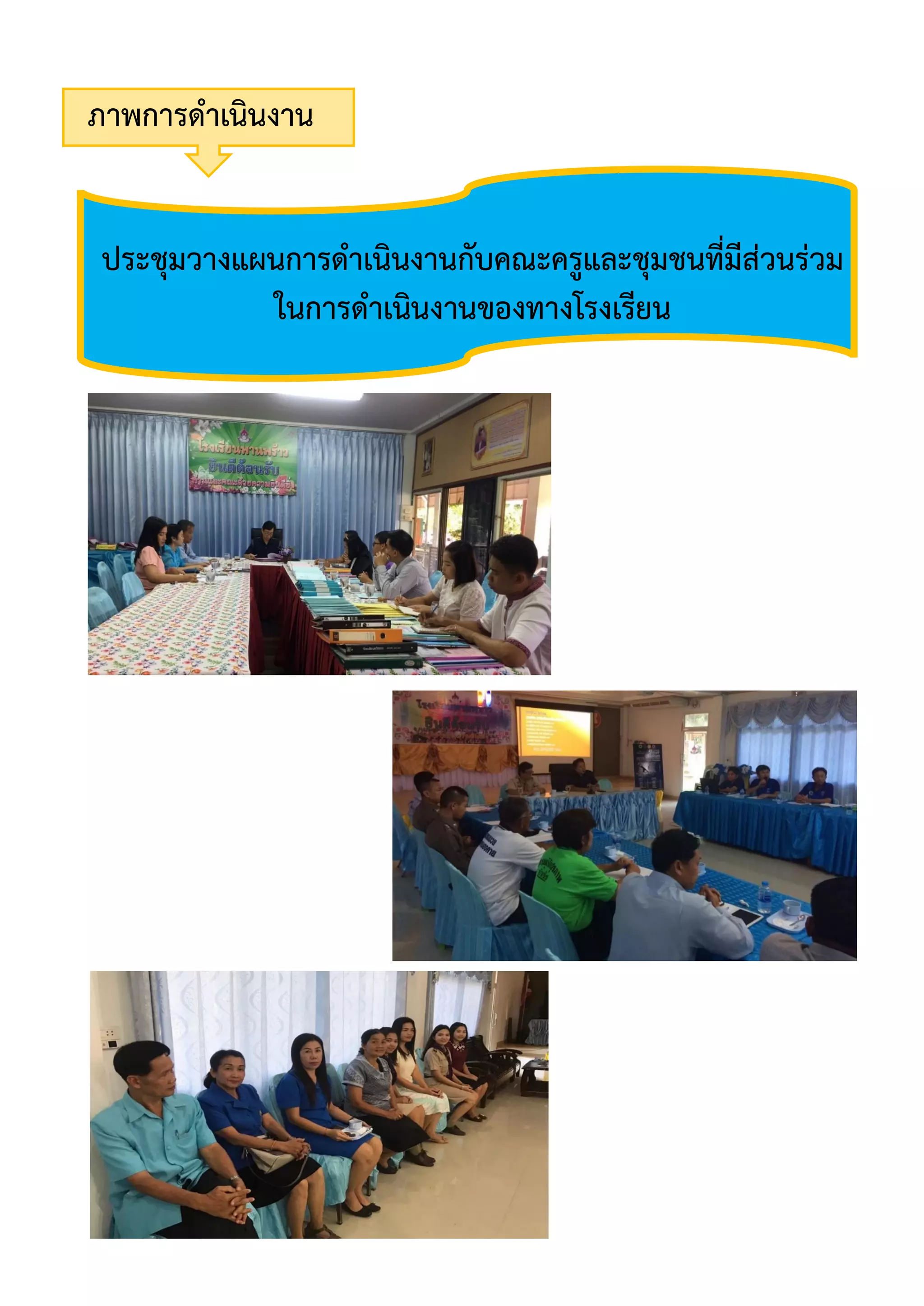 ภาพการดาเนินงาน
ประชุมวางแผนการดาเนินงานกับคณะครูและชุมชนที่มีส่วนร่วม
ในการดาเนินงานของทางโรงเรียน
 