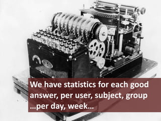 We have statistics for each good answer, per user, subject, group…per day, week…
