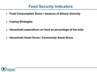 Monitoring and mapping incidences of food insecurity and vulnerability
