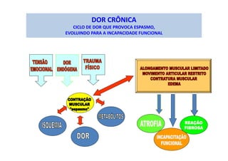 DOR CRÔNICA
CICLO DE DOR QUE PROVOCA ESPASMO,
EVOLUINDO PARA A INCAPACIDADE FUNCIONAL
 