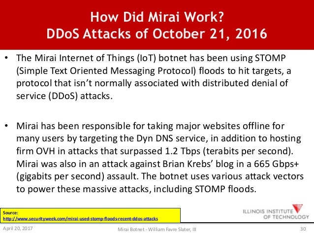 the mirai botnet and massive ddos attacks of october 2016 how mirai works