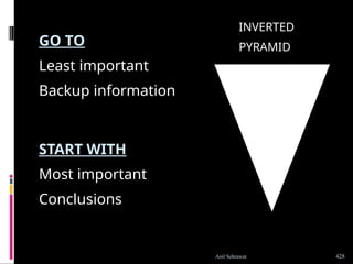 GO TO
Least important
Backup information
START WITH
Most important
Conclusions
INVERTED
PYRAMID
428
Anil Sehrawat
 