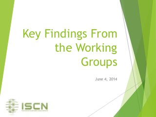Key Findings From
the Working
Groups
June 4, 2014
 