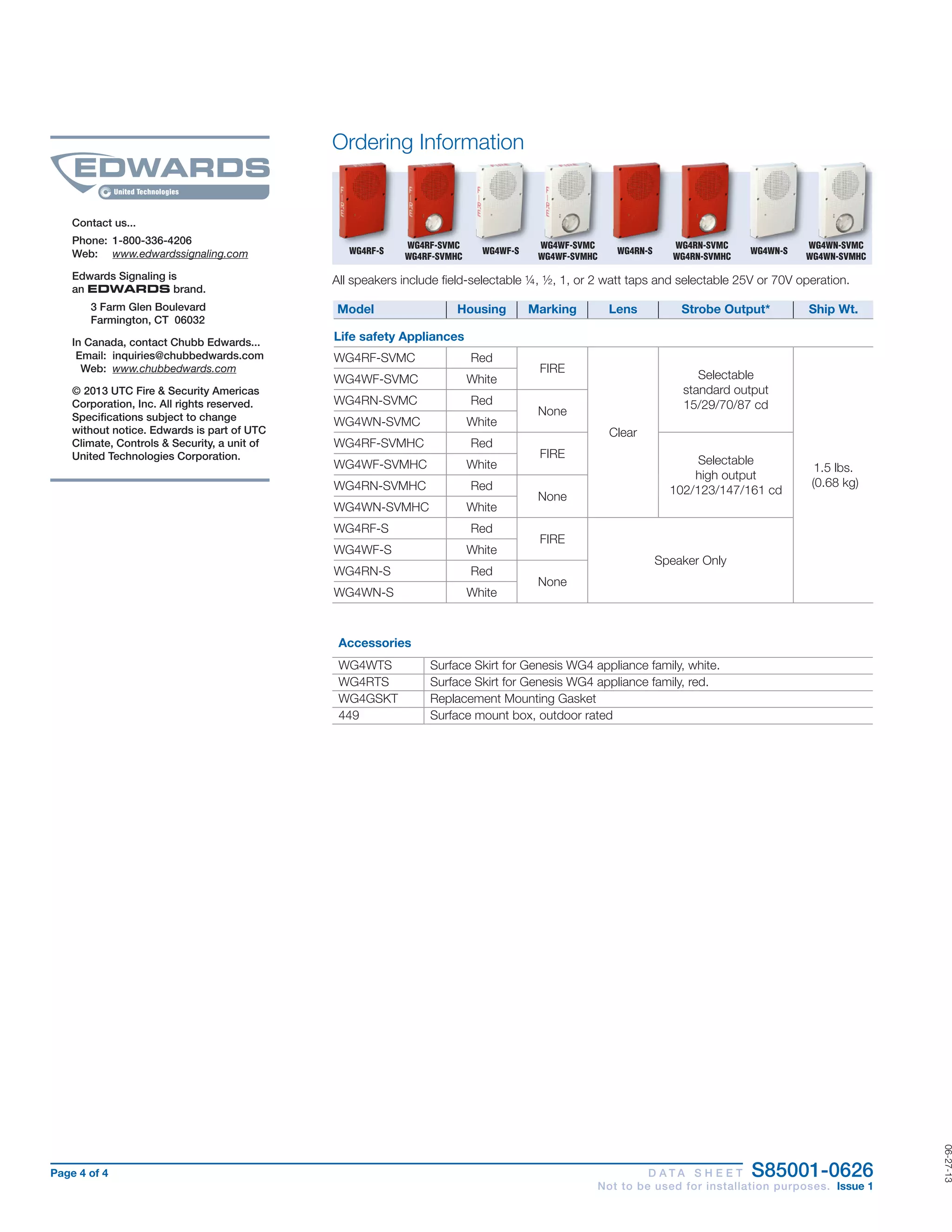Edwards Signaling WG4RFSVMC Data Sheet PDF