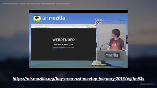 IDIOMATIC EMBER – FINDING THE SWEET SPOT OF PERFORMANCE & PRODUCTIVITY
EMBERCONF 2016
https://air.mozilla.org/bay-area-rust-meetup-february-2016/#@1m53s
 