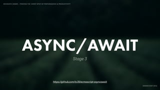 IDIOMATIC EMBER – FINDING THE SWEET SPOT OF PERFORMANCE & PRODUCTIVITY
EMBERCONF 2016
ASYNC/AWAIT
Stage 3
https://github.com/tc39/ecmascript-asyncawait
 