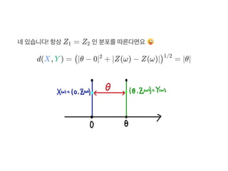 네있습니다! 항상Z = Z 인분포를따른다면요
d(X, Y ) = ∣θ − 0∣ + ∣Z(ω) − Z(ω)∣ = ∣θ∣
1 2
( 2
)1/2
 