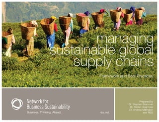 managing
sustainable global
supply chains
Framework and Best Practices
nbs.net
Prepared by
Dr. Stephen Brammer
Dr. Stefan Hoejmose
Dr. Andrew Millington
and NBS
 