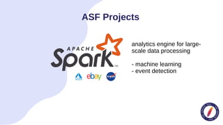 ASF Projects
analytics engine for large-
scale data processing
- machine learning
- event detection
 