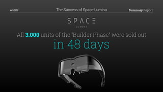 Summary Report
All 3.000 units of the “Builder Phase” were sold out
in 48 days
The Success of Space Lumina
 