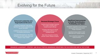 Investor Presentation | June 2017 5
Evolving for the Future
Enhanced Leadership and
Organizational Structure
Executive Leadership Team blends
significant RV industry experience with
proven new talent
Establishing best practices and culture
of consistent performance
Expanded Minneapolis-St. Paul office
facilitating improved collaboration and
access to major market
Renewed Strategic Focus
Transforming Winnebago Industries
into a larger company with a
broader product offering
Company-wide focus on driving
operational excellence and
profitable growth
New vision focused on building
premier outdoor lifestyle company
Significant Improvements
to Scale, Diversification,
Profitability and Talent
Successful integration of and continued
strong performance from Grand
Design acquisition
Significant share position in both
Motorized and Towable markets
More disciplined approach to
capital allocation
ENHANCED LEADERSHIP, STRATEGY AND SCALE POSITION WINNEBAGO INDUSTRIES FOR SUCCESS NOW AND IN THE FUTURE
Investor Presentation | September 2017
 