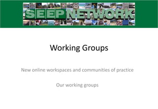 Working Groups New online workspaces and communities of practice Our working groups 