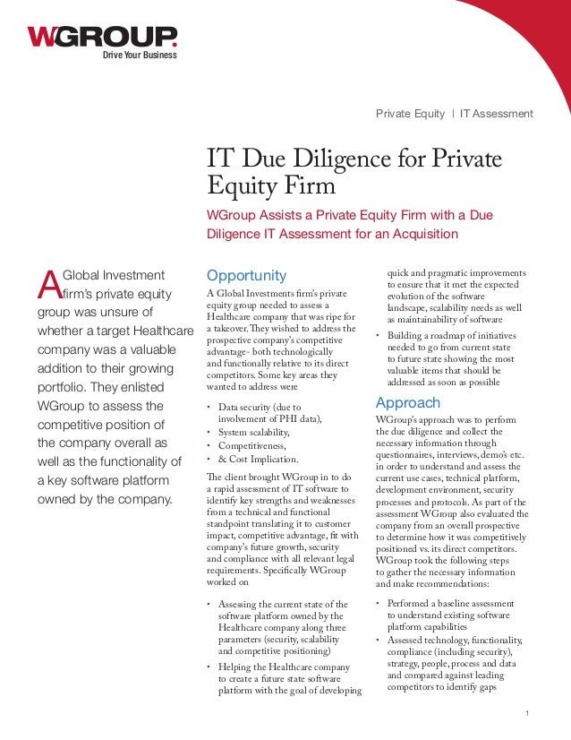 IT due diligence for private equity firm