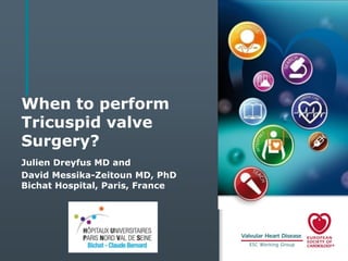 When to perform
Tricuspid valve
Surgery?
Julien Dreyfus MD and
David Messika-Zeitoun MD, PhD
Bichat Hospital, Paris, France

 