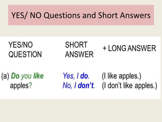 YES/ NO Questions and Short Answers
 
