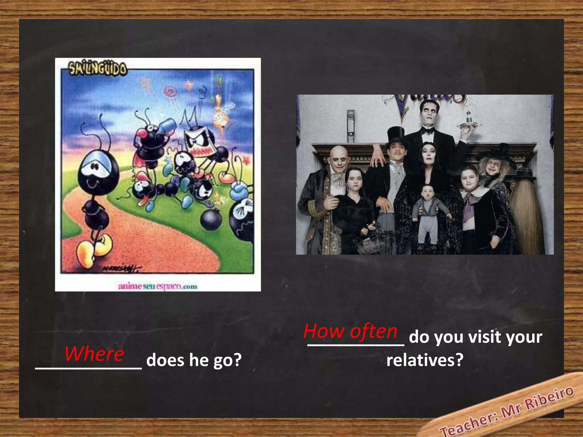 Where
___________ does he go?

How often do you visit your
__________
relatives?

 