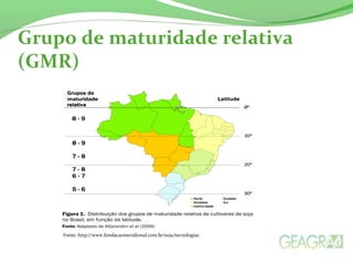 Grupo de maturidade relativa
(GMR)
Fonte: http://www.fundacaomeridional.com.br/soja/tecnologias
 