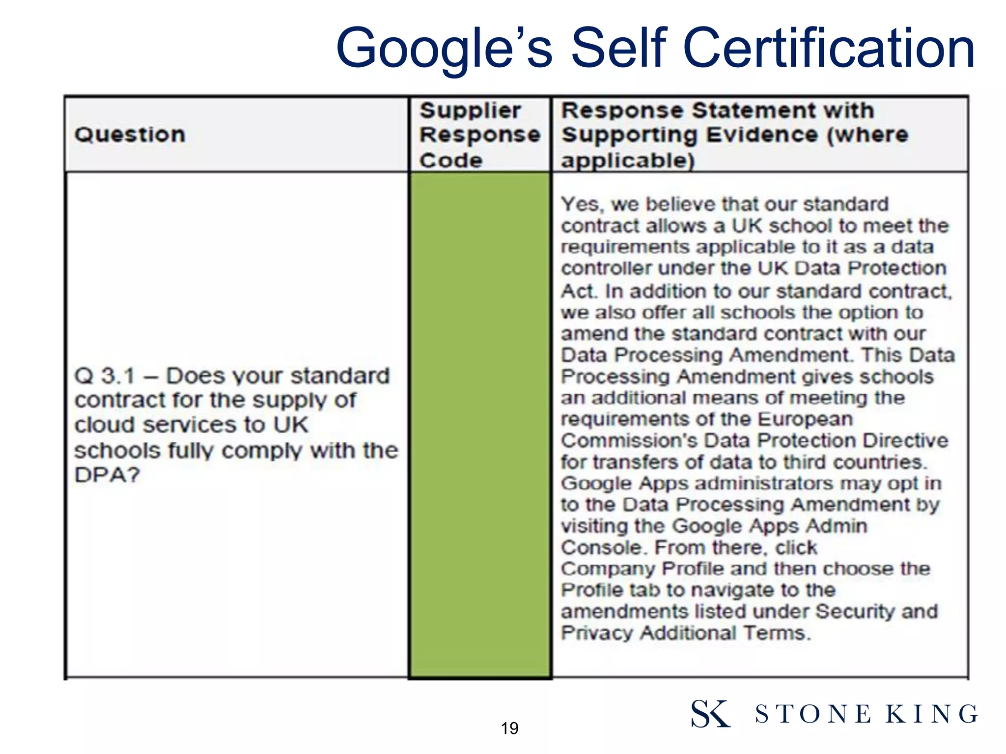 Google’s Self Certification
19
 