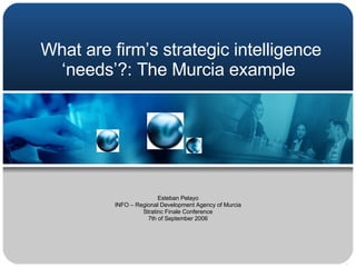 What are firm’s strategic intelligence ‘needs’?: The Murcia example  Esteban Pelayo INFO – Regional Development Agency of Murcia Stratinc Finale Conference 7th of September 2006 