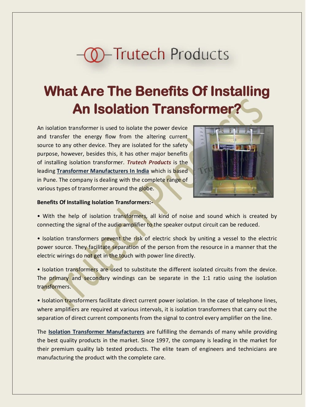 What Are The Benefits Of Installing An Isolation Transformer