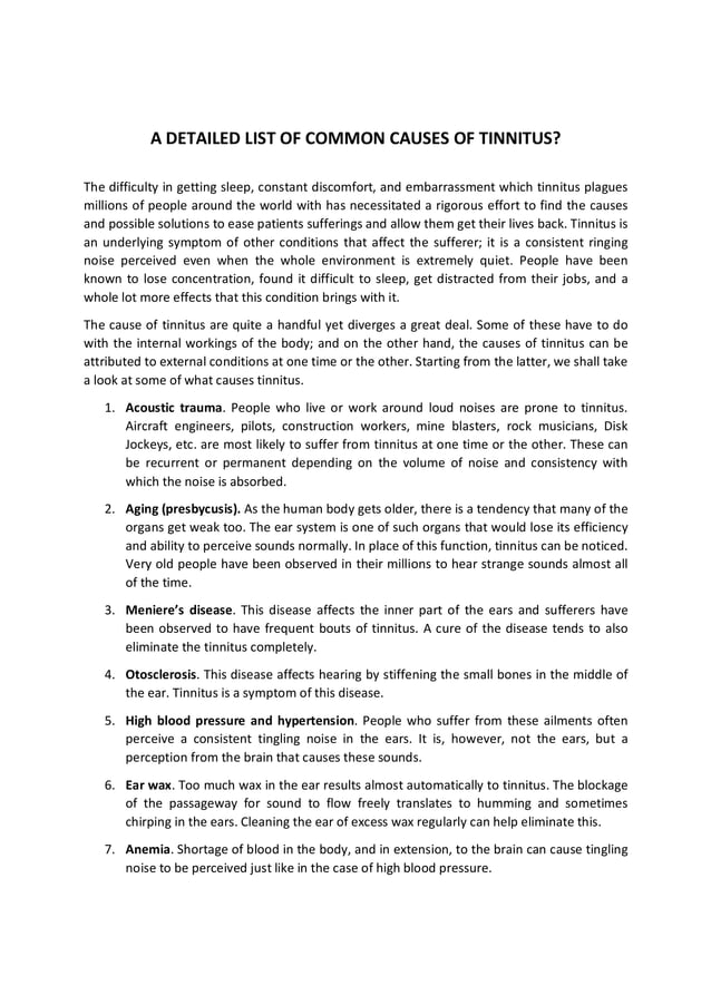 A detailed list of common causes of tinnitus pdf
