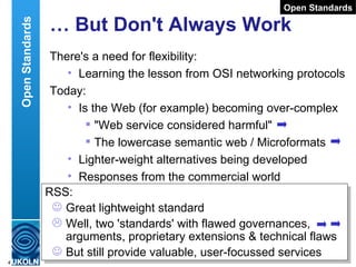 …  But Don't Always Work <ul><li>There's a need for flexibility: </li></ul><ul><ul><li>Learning the lesson from OSI networ...