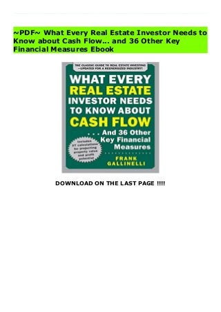 DOWNLOAD ON THE LAST PAGE !!!!
Download Click This Link https://book.specialdeals.club/?book=1259586189 Details Product What Every Real Estate Investor Needs to Know about Cash Flow... and 36 Other Key Financial Measures : The Classic Guide to Real Estate Investing--Updated for a Re-energized Industry!Real estate is once again a great investment, and this bestselling guide provides everything you need to know to get in now and make your fortune.What Every Real Estate Investor Needs to Know About Cash Flow removes the guesswork from investing in real estate by teaching you how to crunch numbers like a pro, so you can confidently judge a property's value and ensure it provides long-term returns.Real estate expert, Frank Gallinelli has added new, detailed investment case studies, while maintaining the essentials that have made his book a staple among serious investors. Learn how to measure critical aspects of real estate investments, including:Discounted Cash FlowNet Present ValueCapitalization RateCash-on-Cash ReturnNet Operating IncomeInternal Rate of ReturnProfitability IndexReturn on EquityWhether you're just beginning in real estate investing or you're a seasoned professional, What Every Real Estate Investor Needs to Know About Cash Flow has what you need to make sure you take the smartest approach for your next investment using proven calculations.
~PDF~ What Every Real Estate Investor Needs to
Know about Cash Flow... and 36 Other Key
Financial Measures Ebook
 