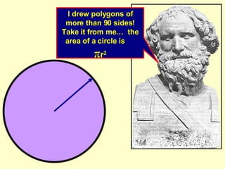 I drew polygons of more than 90 sides! Take it from me…  the area of a circle is  π r 2 