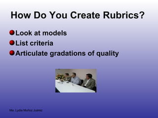 How Do You Create Rubrics?   Look at models   List criteria   Articulate gradations of quality   