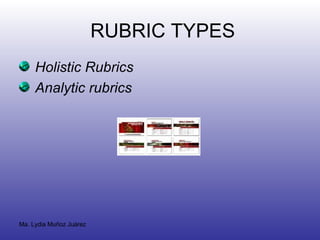 RUBRIC TYPES Holistic Rubrics   Analytic rubrics     