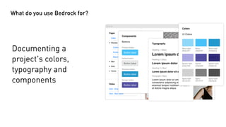 What do you use Bedrock for?
Documenting a
project's colors,
typography and
components
What do you use Bedrock for?
 