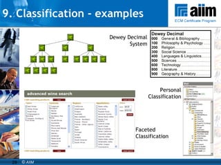 9. Classification - examples Dewey Decimal System Personal Classification Faceted Classification 