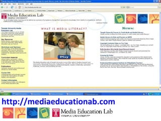 Renee Hobbs Founder, Media Education Lab Professor, Department of Broadcasting, Telecommunications and Mass Media School of Communications & Theater | College of Education Temple University Philadelphia PA 19122 Email:  [email_address] http://mediaeducationab.com 
