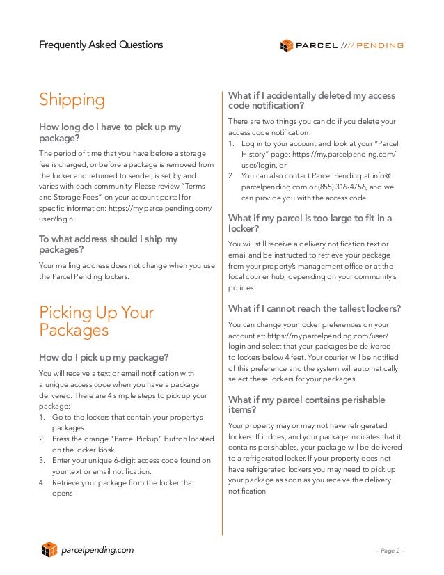 parcel pending login