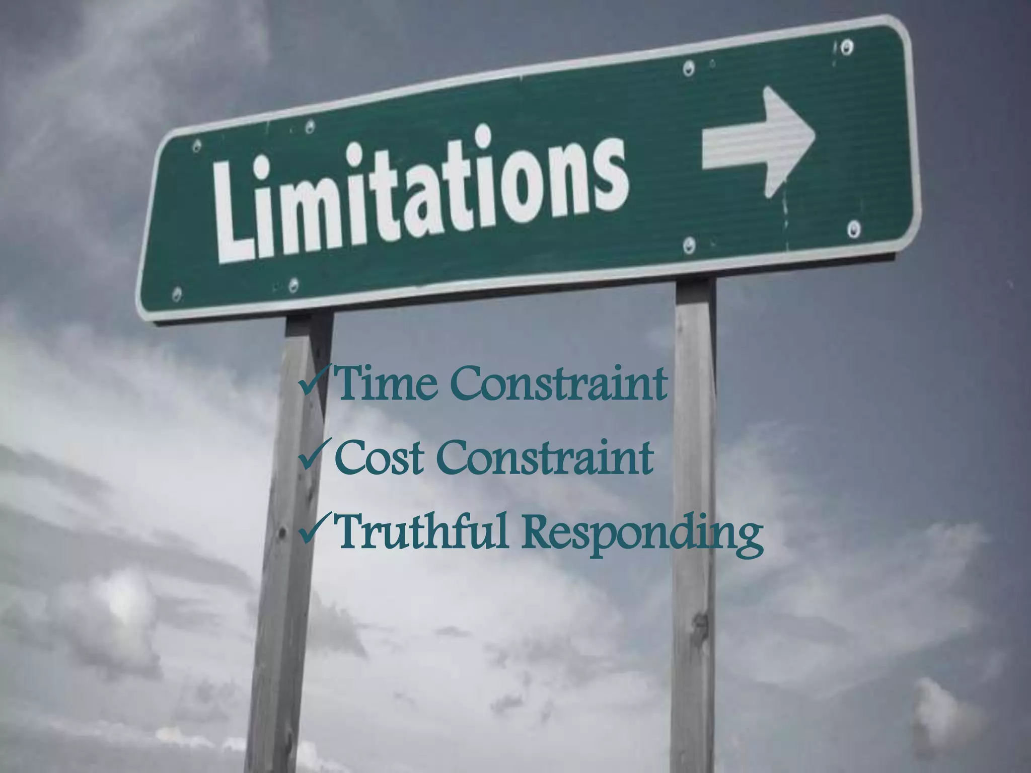 LIMITATIONS
Time Constraint
Cost Constraint
Truthful Responding
 
