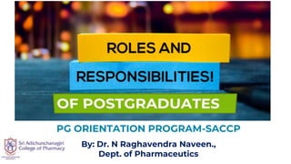 PG ORIENTATION PROGRAM-SACCP
By: Dr. N Raghavendra Naveen.,
Dept. of Pharmaceutics
 
