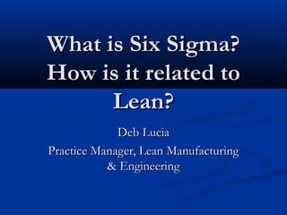 What is Six Sigma?
How is it related to
Lean?
Deb Lucia
Practice Manager, Lean Manufacturing
& Engineering

 