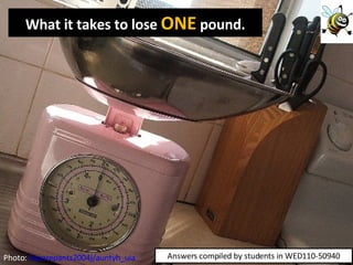 What it takes to lose  ONE  pound. Answers compiled by students in WED110-50940 Photo:  Squarepants2004j/auntyh_uia 