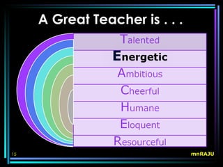 A Great Teacher is . . .




15                              mnRAJU
 