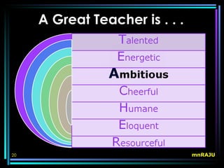 A Great Teacher is . . .




20                              mnRAJU
 