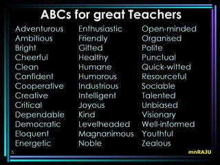 ABCs for great Teachers




5                             mnRAJU
 