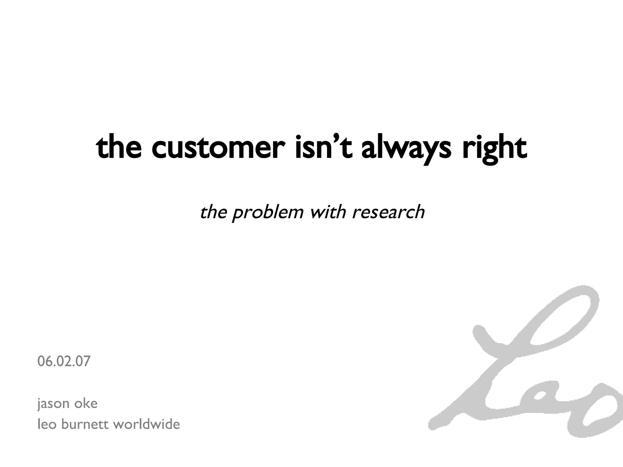 The Customer Isn't Always Right PPT