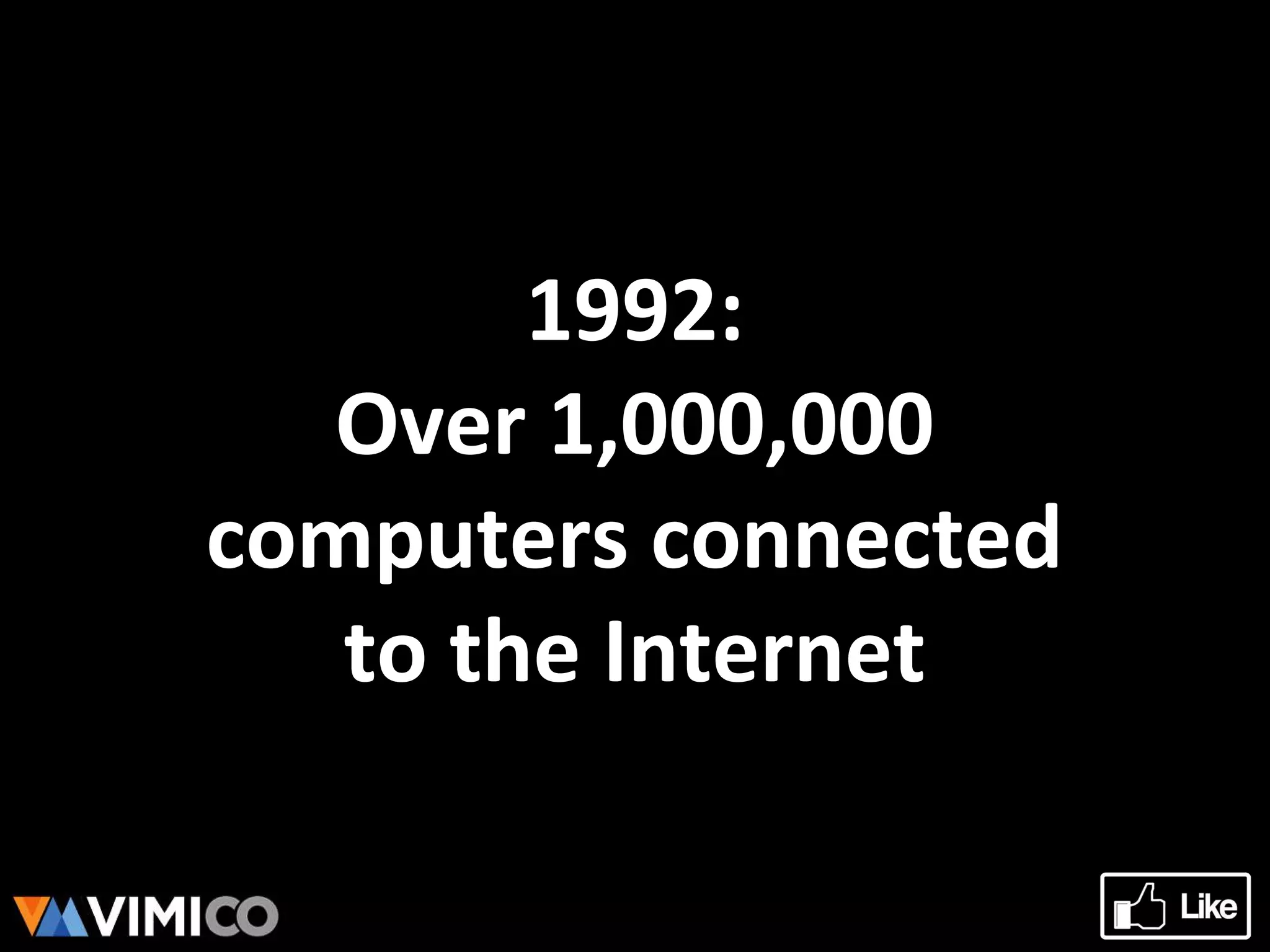 1992:
Over 1,000,000
computers connected
to the Internet
 