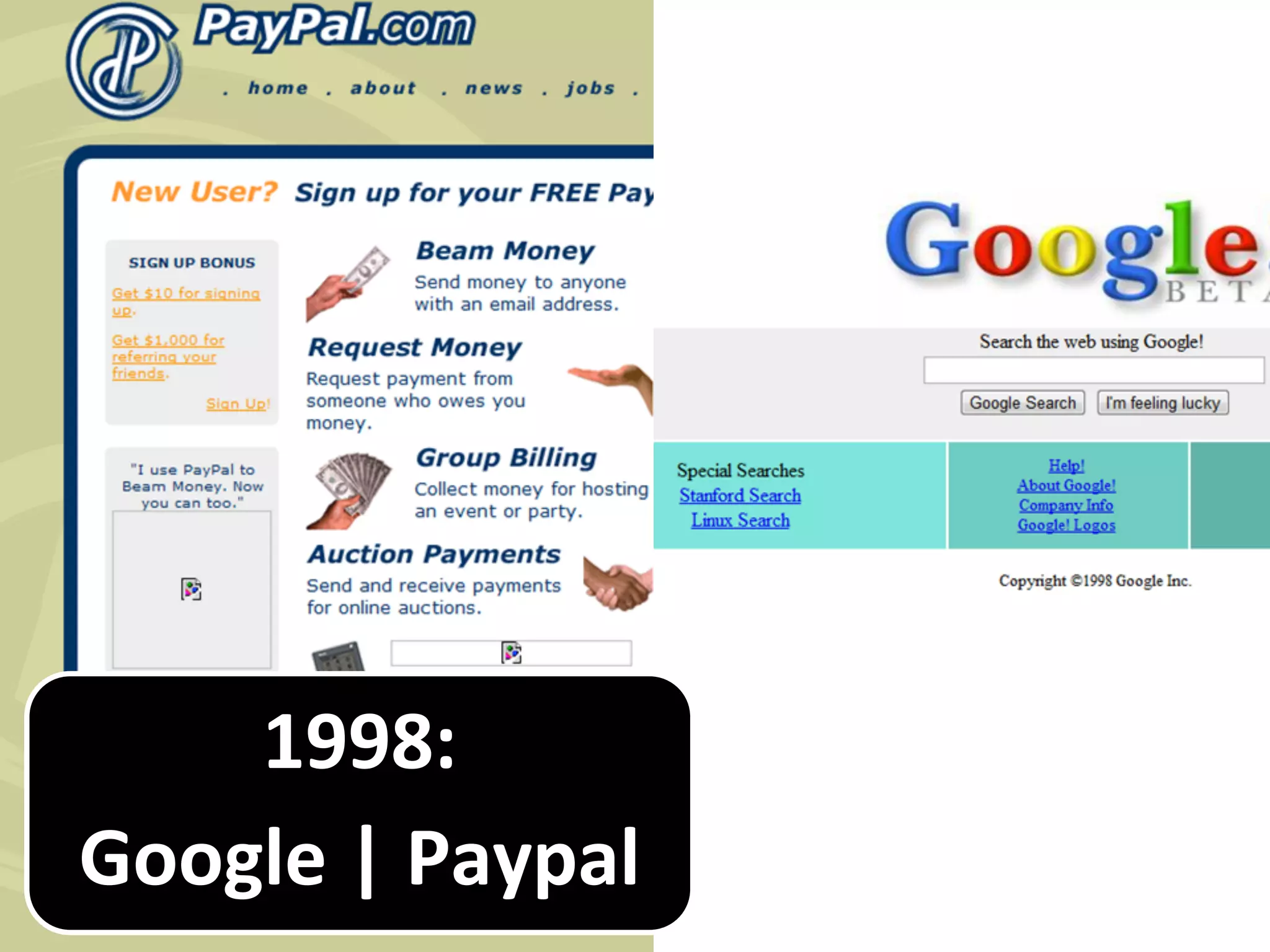 1998:
Google | Paypal
 